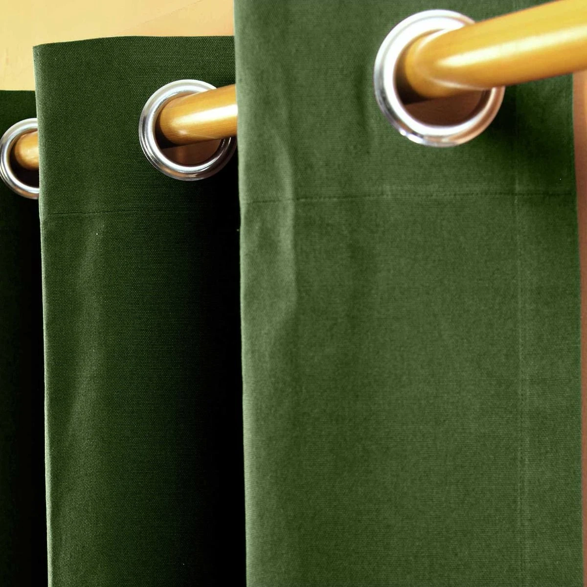 Cotton Plain Dark Olive Green Ready Made Eyelet Curtain Pair 4 Cotton Plain Dark Olive Green Ready Made Eyelet Curtain Pair - Image 2