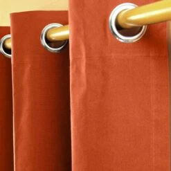 Cotton Plain Burnt Orange Ready Made Eyelet Curtain Pair -Best Homeware Store kt1431 2 3