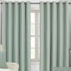 Duck Egg Blue Linen Eyelet Lined Curtain Pair