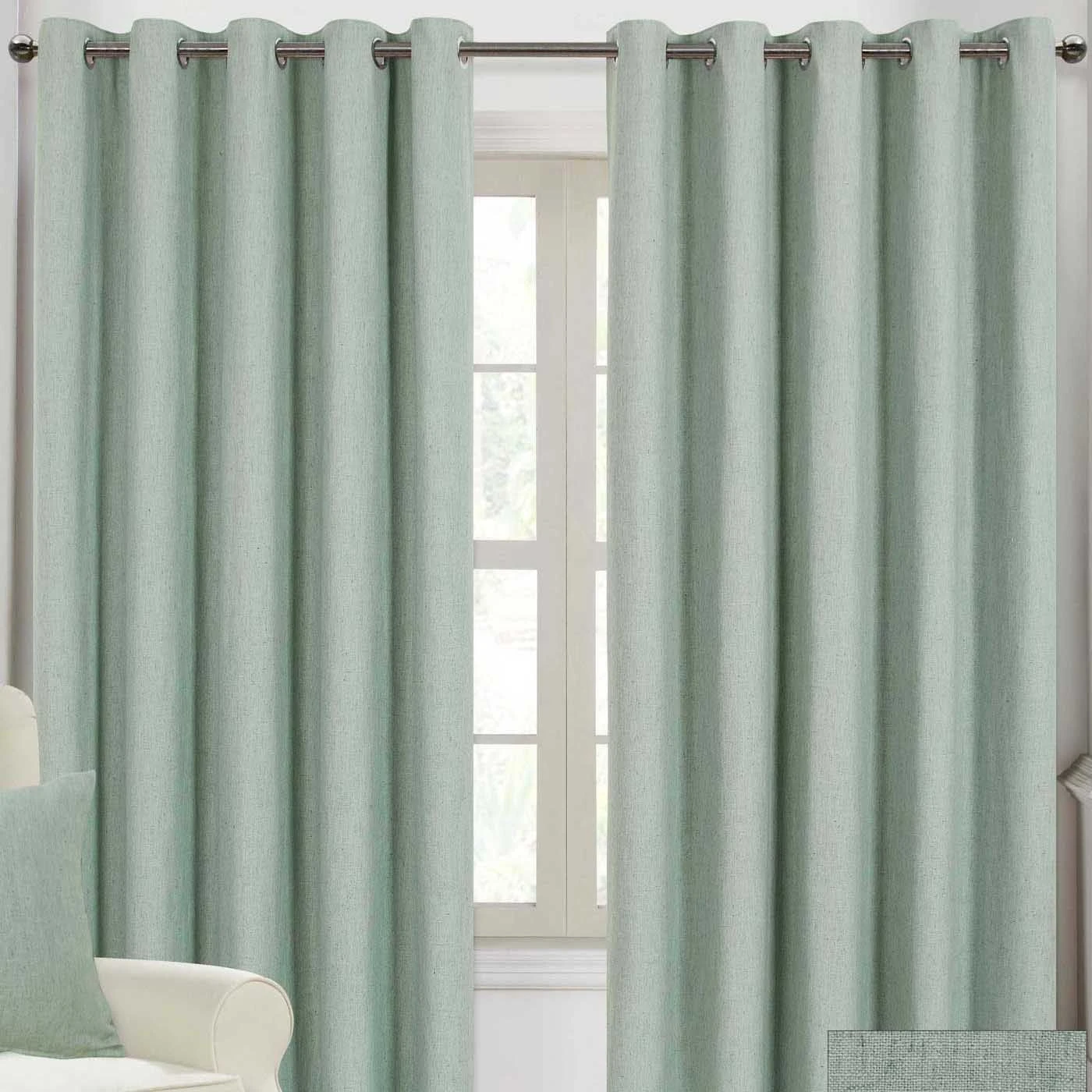 Duck Egg Blue Linen Eyelet Lined Curtain Pair 3 Duck Egg Blue Linen Eyelet Lined Curtain Pair