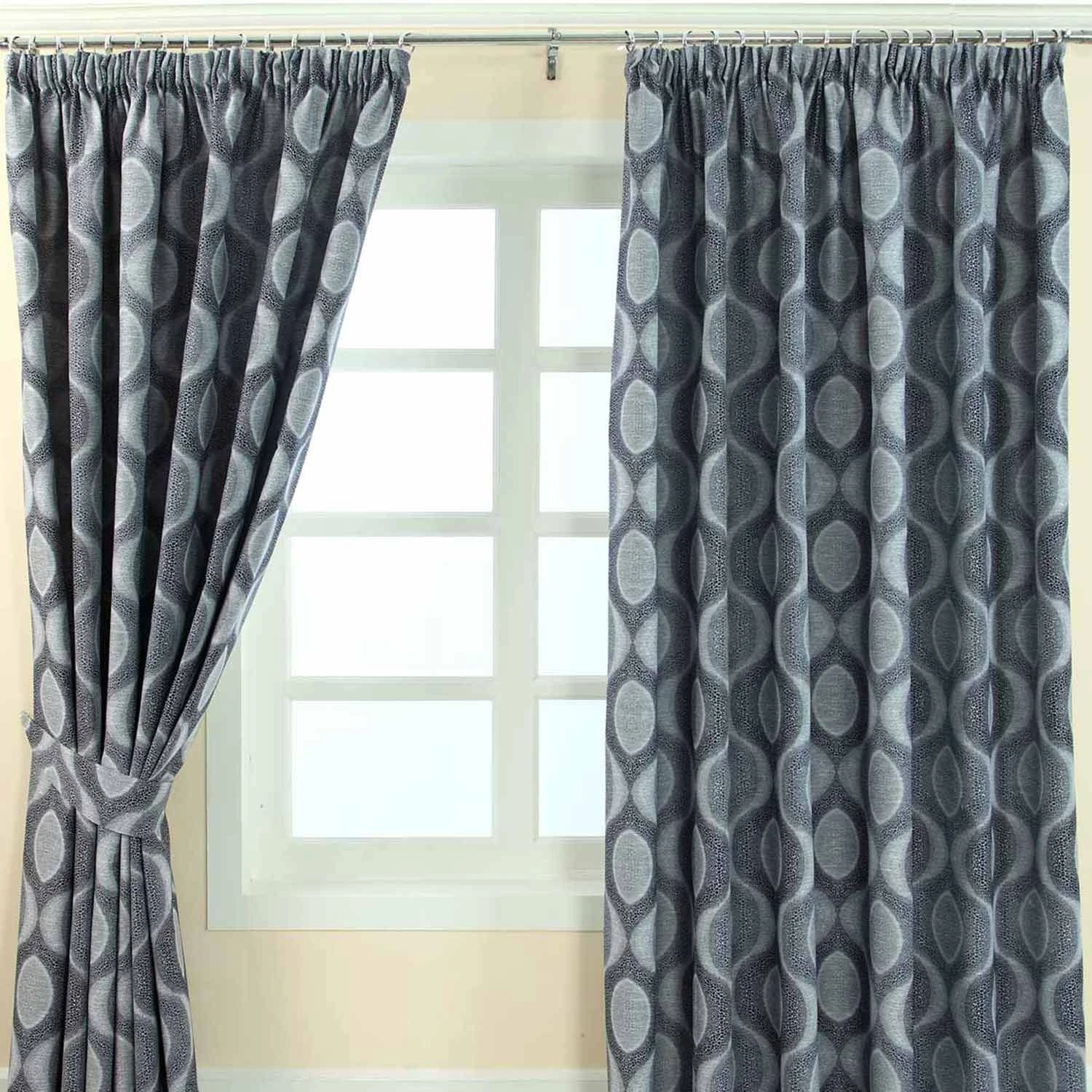 Blue Jacquard Curtain Modern Curve Design Fully Lined With Tie Backs 3 Blue Jacquard Curtain Modern Curve Design Fully Lined With Tie Backs