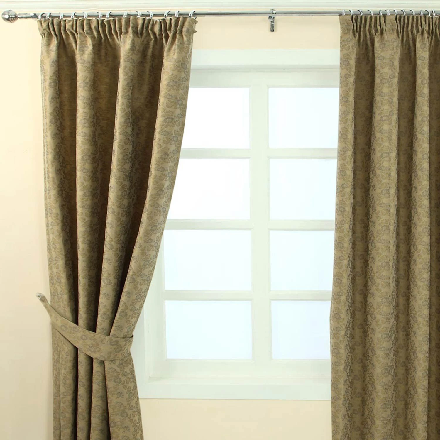 Gold Jacquard Curtain Vintage Floral Design Fully Lined With Tie Backs, 46 X 72" Drop 3 Gold Jacquard Curtain Vintage Floral Design Fully Lined With Tie Backs, 46 X 72" Drop