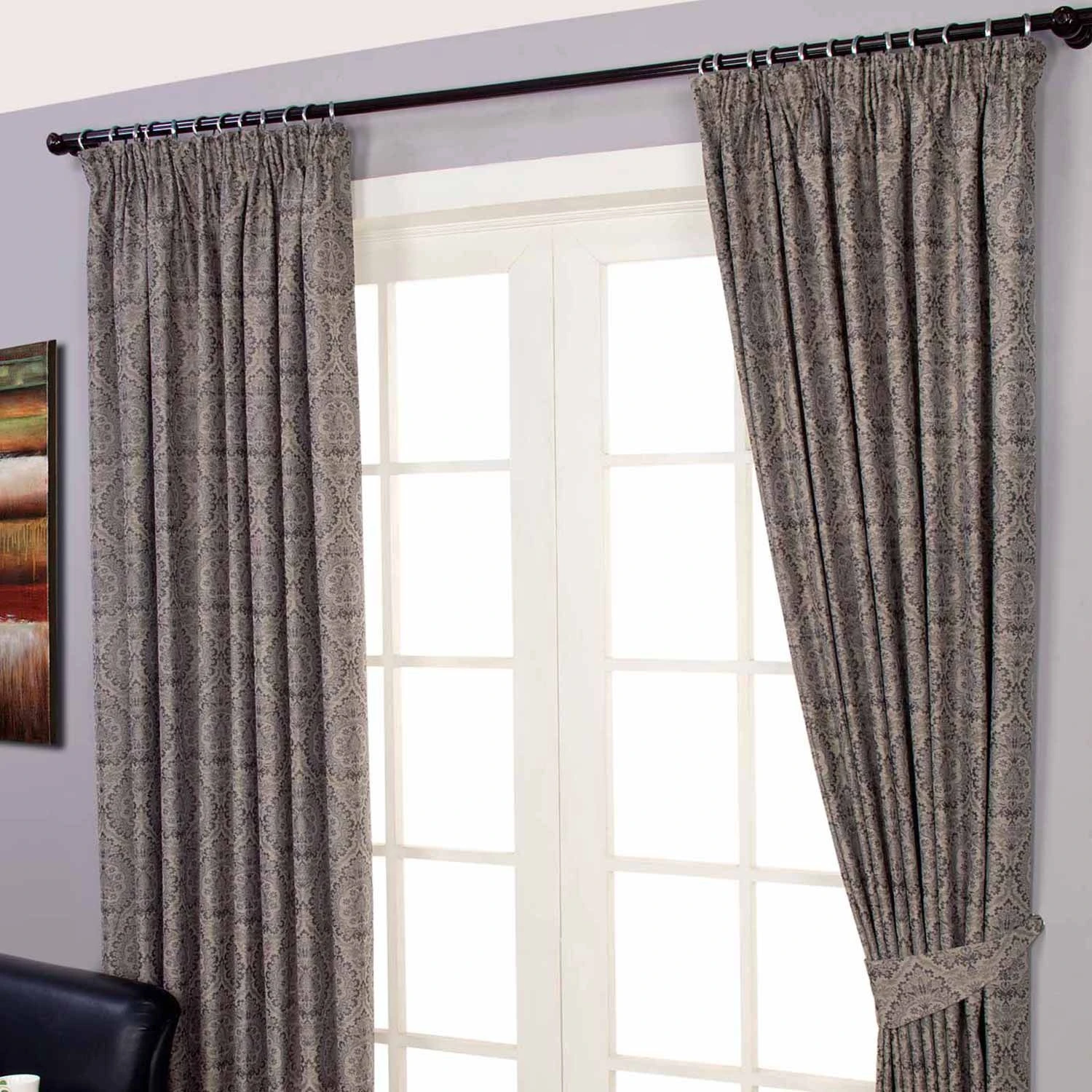 Grey Jacquard Curtain Floral Damask Design Fully Lined 5 Grey Jacquard Curtain Floral Damask Design Fully Lined - Image 3