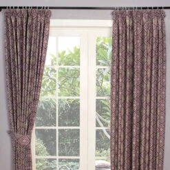 Purple Jacquard Curtain Abstract Aztec Design Fully Lined