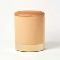 Clarence Velvet Footstool With Storage, Mustard