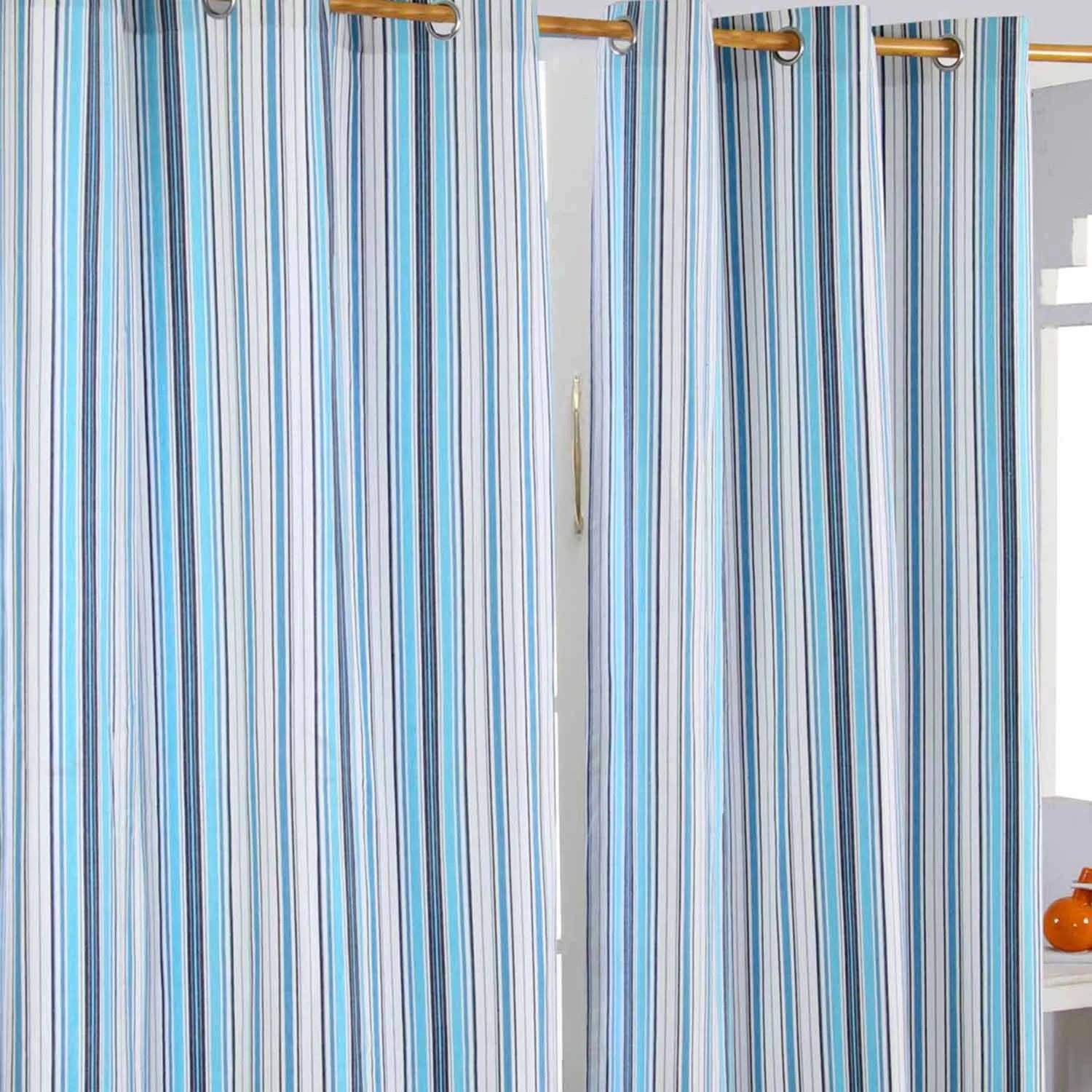 New England Stripes Ready Made Eyelet Curtain Pair 3 New England Stripes Ready Made Eyelet Curtain Pair