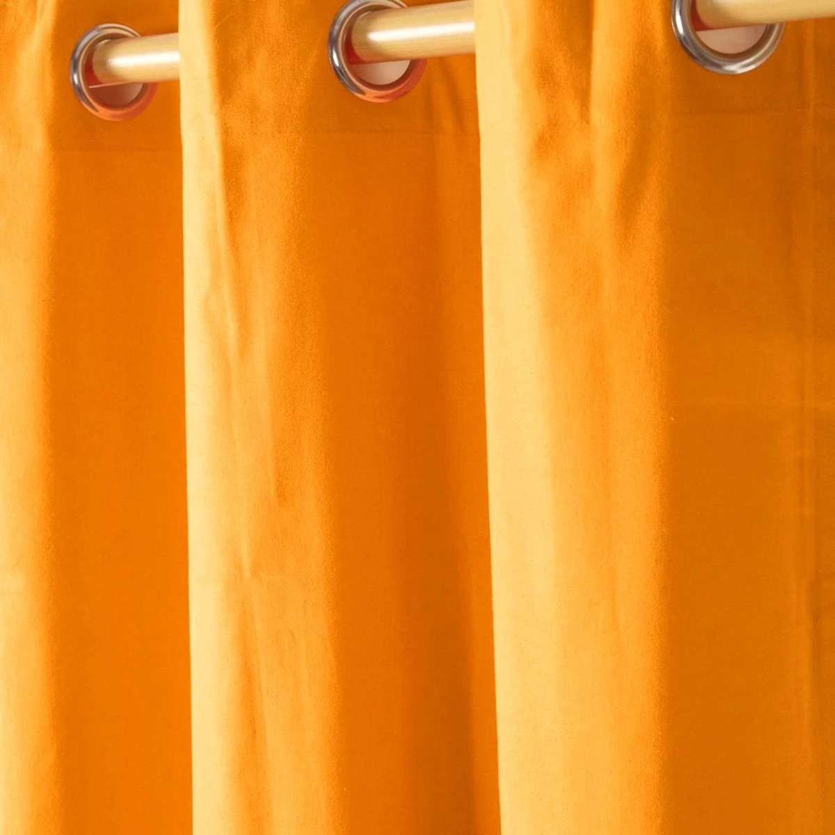 Cotton Plain Orange Ready Made Eyelet Curtain Pair 4 Cotton Plain Orange Ready Made Eyelet Curtain Pair - Image 2