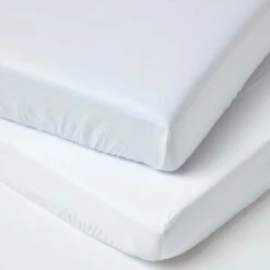 White Organic Cotton Cot Bed Fitted Sheets 400 Thread Count, 2 Pack