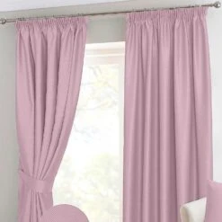 Pastel Pink Herringbone Chevron Blackout Thermal Curtains Pair Pencil Pleat
