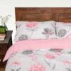 Pink, White And Grey Floral Duvet Cover Set, Single