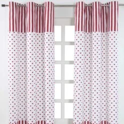 Red Love Hearts Ready Made Eyelet Curtain Pair
