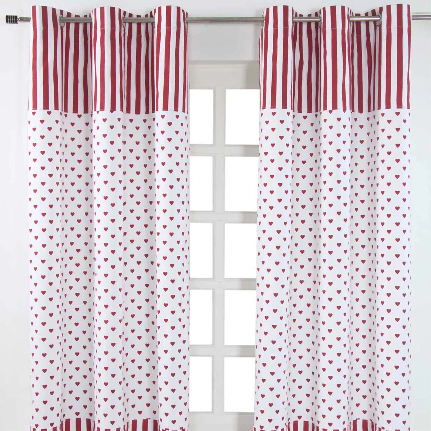 Red Love Hearts Ready Made Eyelet Curtain Pair 3 Red Love Hearts Ready Made Eyelet Curtain Pair