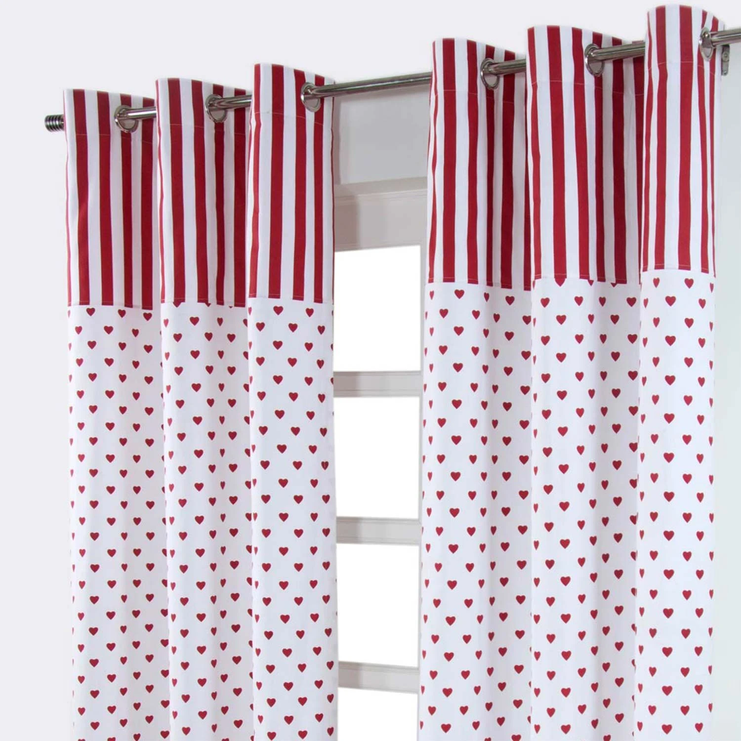 Red Love Hearts Ready Made Eyelet Curtain Pair 4 Red Love Hearts Ready Made Eyelet Curtain Pair - Image 2