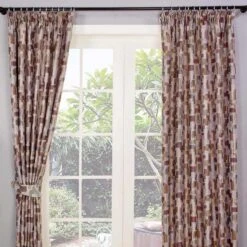 Multi-Colour Jacquard Curtain Abstract Design Fully Lined With Tie Backs