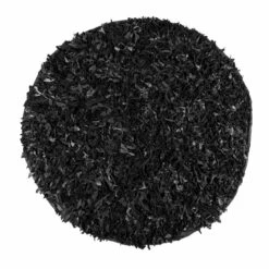 Dallas Leather Shaggy Rug Black, 150 Cm Round
