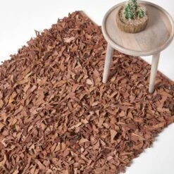 Dallas Leather Shaggy Rug Brown