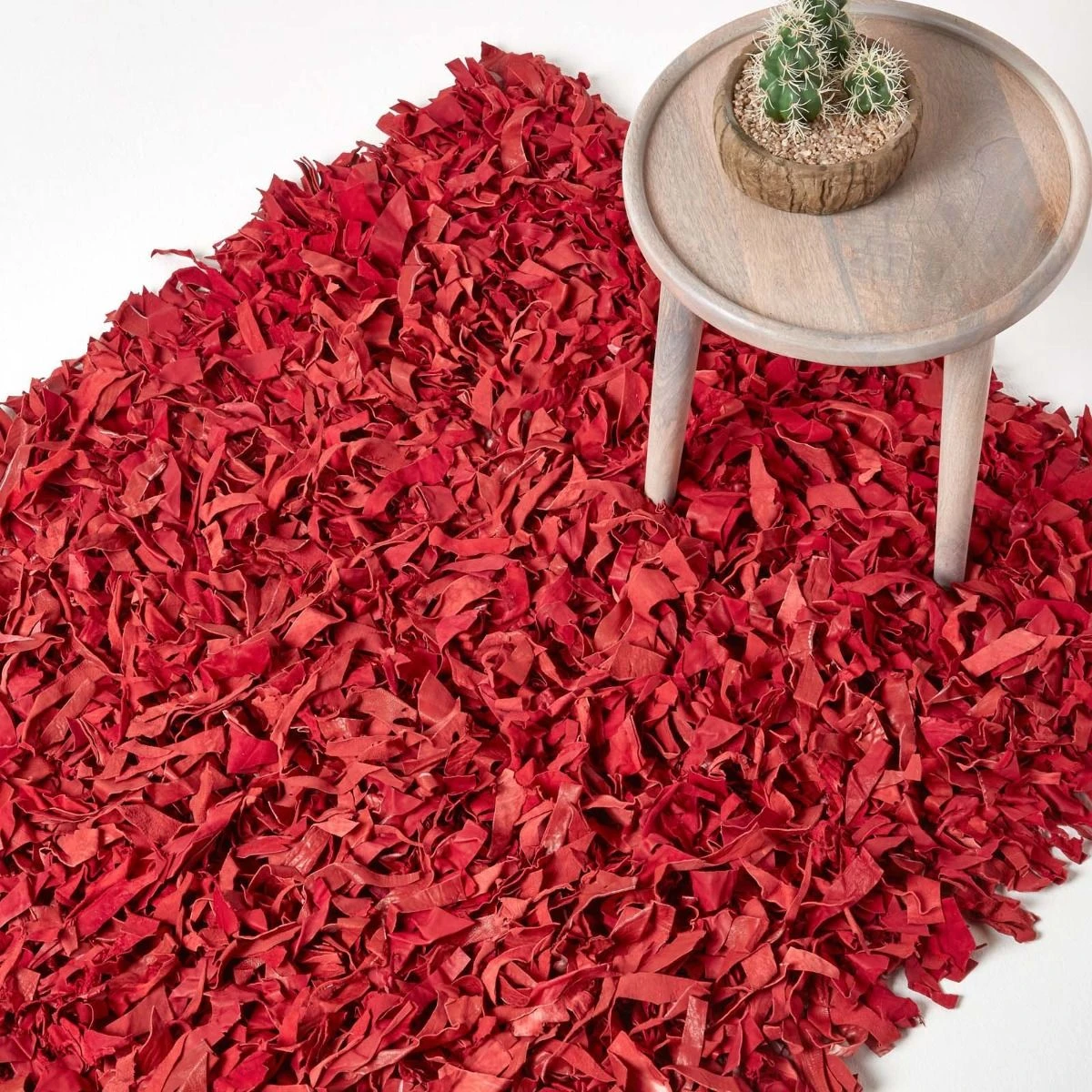 Dallas Leather Shaggy Rug Red 3 Dallas Leather Shaggy Rug Red