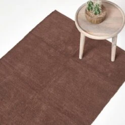 Chenille Plain Cotton Large Rug Brown, 90 X 150 Cm