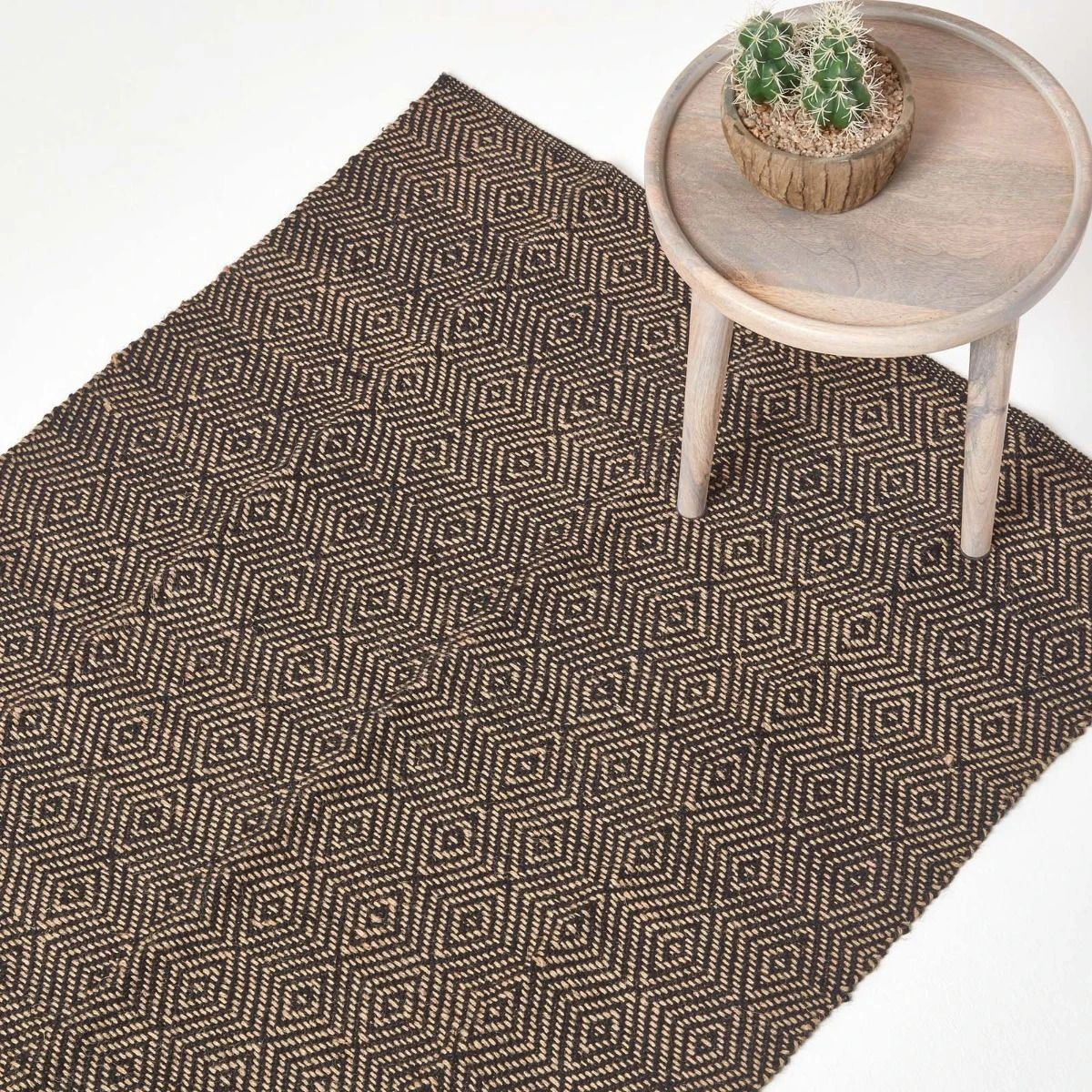Hand Woven Geometric Patterned Black Jute Rug 3 Hand Woven Geometric Patterned Black Jute Rug