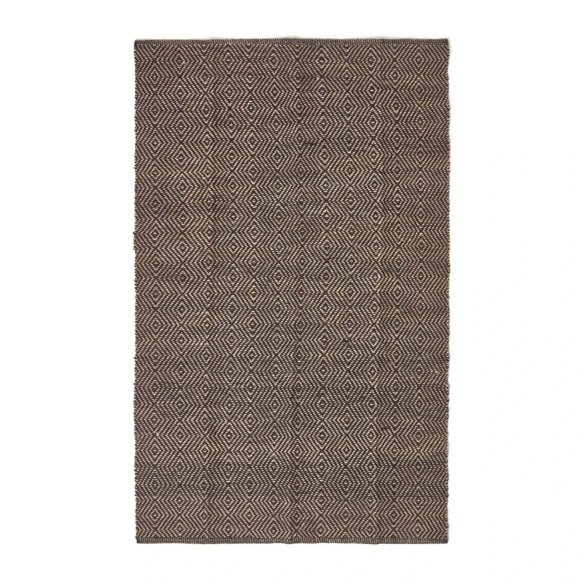 Hand Woven Geometric Patterned Black Jute Rug 4 Hand Woven Geometric Patterned Black Jute Rug - Image 2