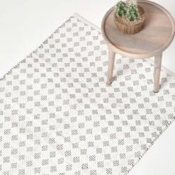 White Geometric Black Diamond Chindi Rug