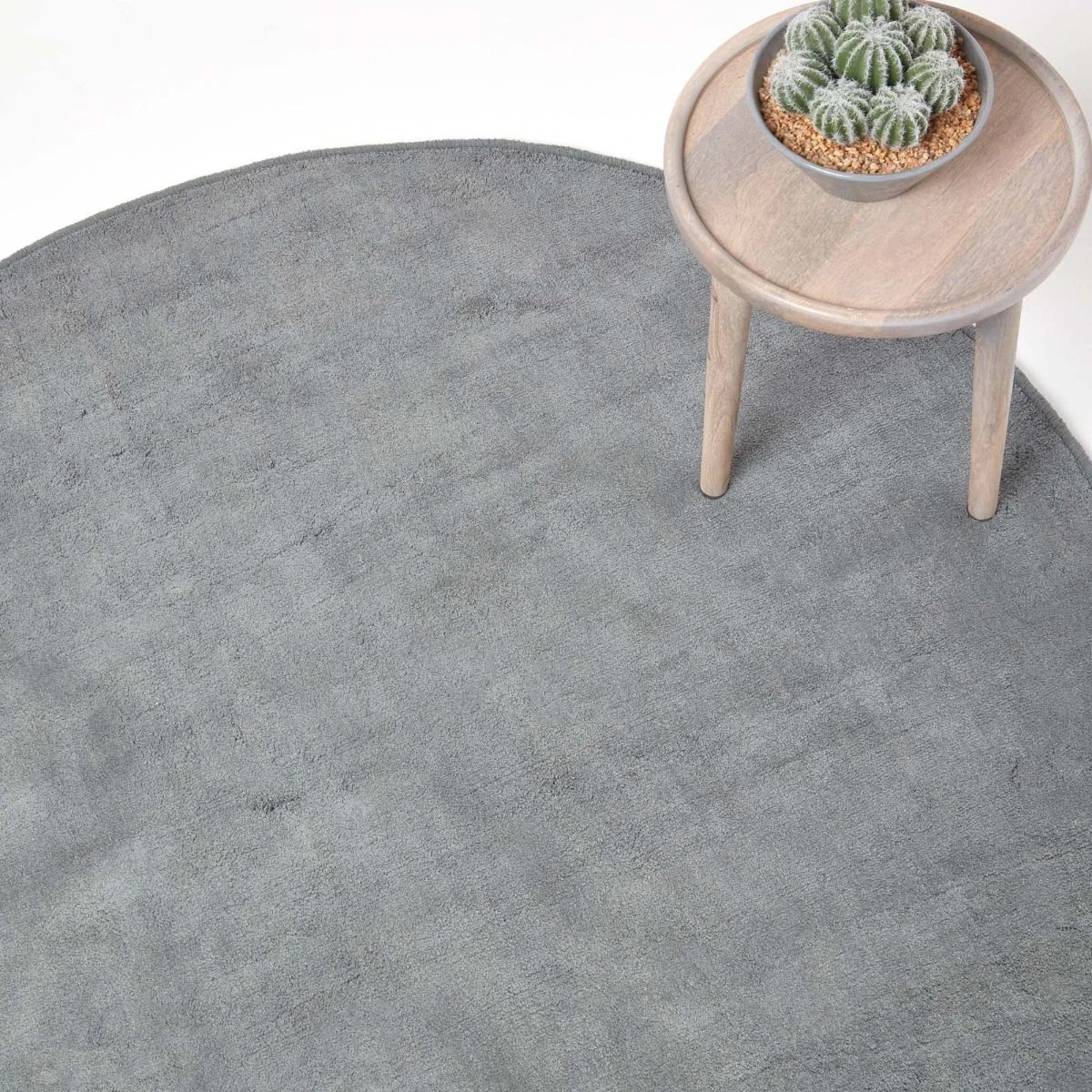 Hand Tufted Plain Cotton Grey Large Round Rug 3 Hand Tufted Plain Cotton Grey Large Round Rug