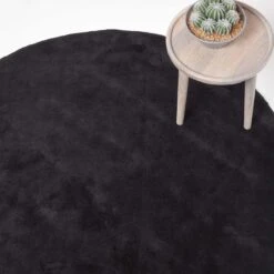 Hand Tufted Plain Cotton Black Large Round Rug