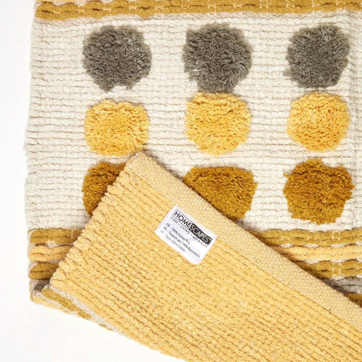 Modern Cotton Rug Grey Yellow Chenille Striped Hand Tufted Circles 7 Modern Cotton Rug Grey Yellow Chenille Striped Hand Tufted Circles - Image 5