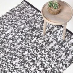 Trance Black And White Diamond Pattern Recycled Fibre Rug