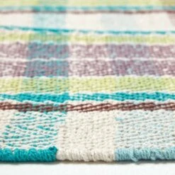 Wilson Handwoven Blue, Yellow And Brown Tartan 100% Cotton Rug 10 Wilson Handwoven Blue, Yellow And Brown Tartan 100% Cotton Rug -Best Homeware Store ru1274 04