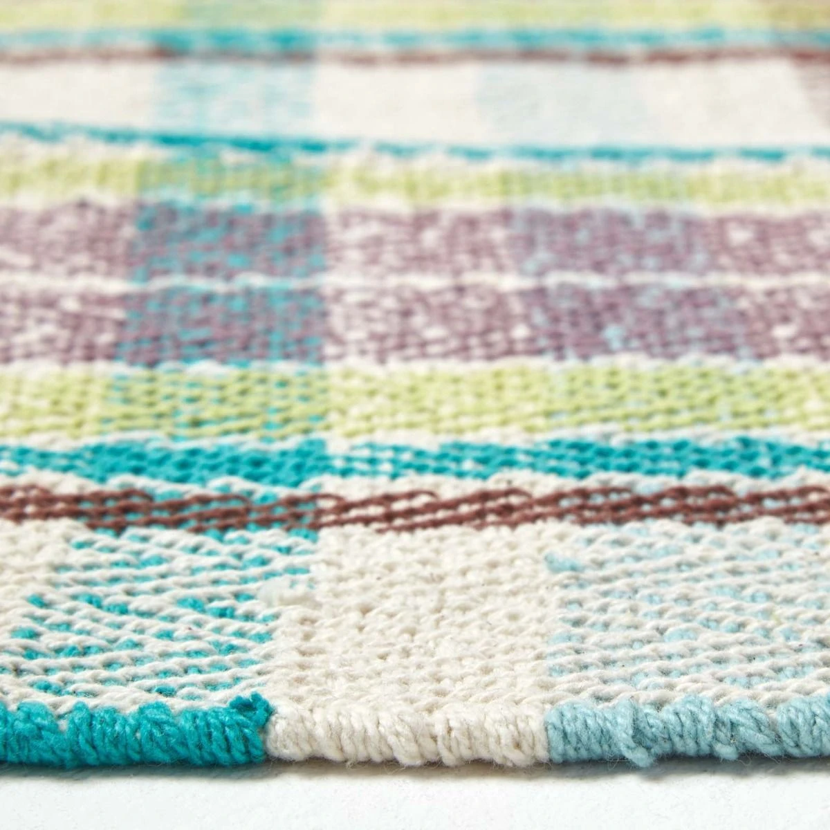 Wilson Handwoven Blue, Yellow And Brown Tartan 100% Cotton Rug 6 Wilson Handwoven Blue, Yellow And Brown Tartan 100% Cotton Rug - Image 4