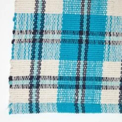 Irvine Handwoven Blue Tartan 100% Cotton Rug -Best Homeware Store ru1277c 03 3