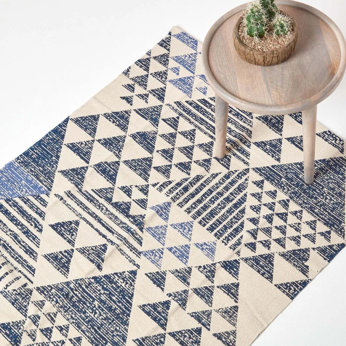 Delphi Blue And White Geometric Style 100% Cotton Printed Rug 3 Delphi Blue And White Geometric Style 100% Cotton Printed Rug