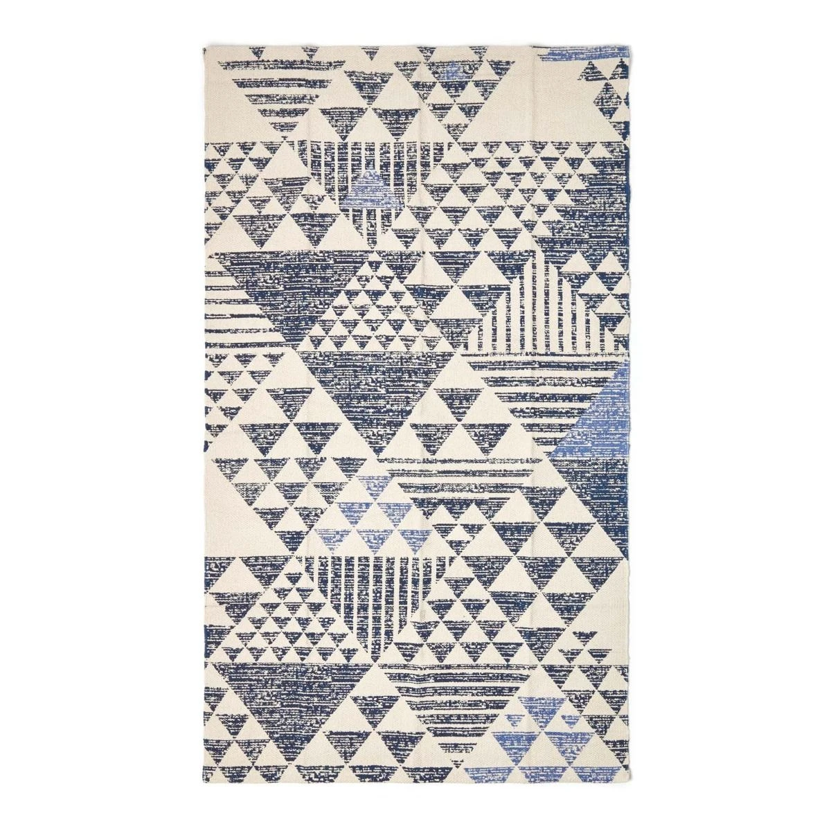 Delphi Blue And White Geometric Style 100% Cotton Printed Rug 4 Delphi Blue And White Geometric Style 100% Cotton Printed Rug - Image 2