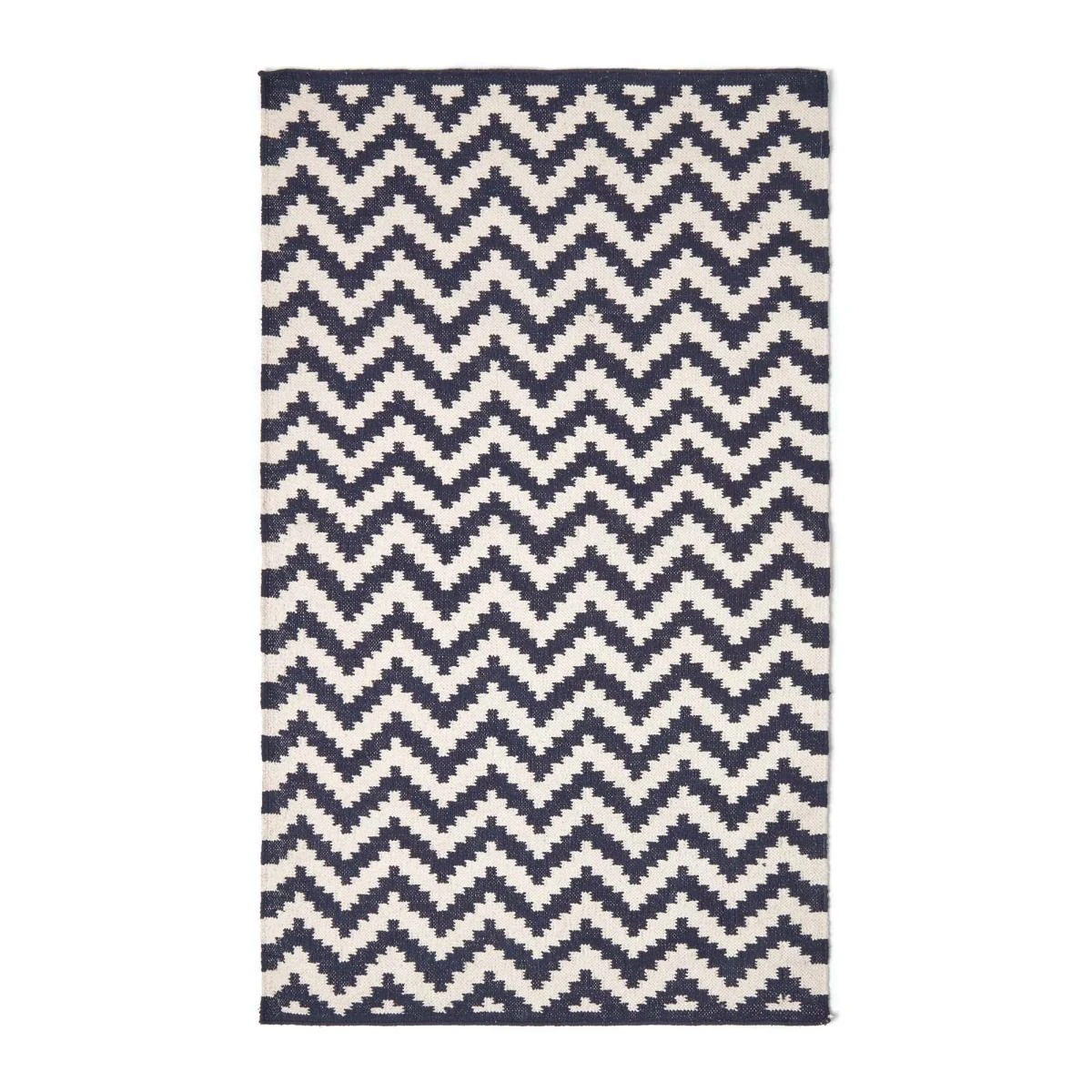 Casablanca Handwoven Zig Zag Pattern Dark Blue And White Cotton Kilim Rug 4 Casablanca Handwoven Zig Zag Pattern Dark Blue And White Cotton Kilim Rug - Image 2