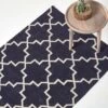 Edmonton Handwoven Navy Blue And White Cotton Geometric Kilim Rug
