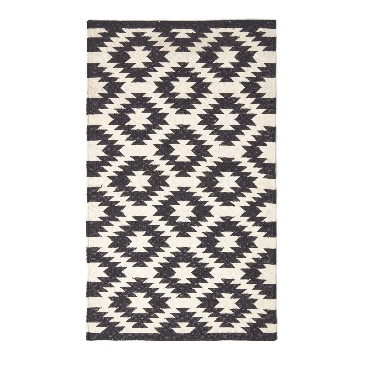 Zurich Handwoven Black And White Cotton Geometric Kilim Rug 4 Zurich Handwoven Black And White Cotton Geometric Kilim Rug - Image 2