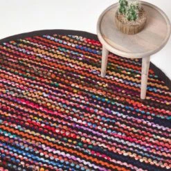 Handwoven Multi Coloured Recycled Chindi Folk Rug, 150 Cm Round