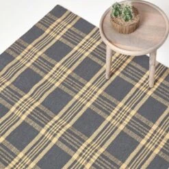 Douglas Grey And Yellow Tartan Check Non-Slip 100% Wool Rug