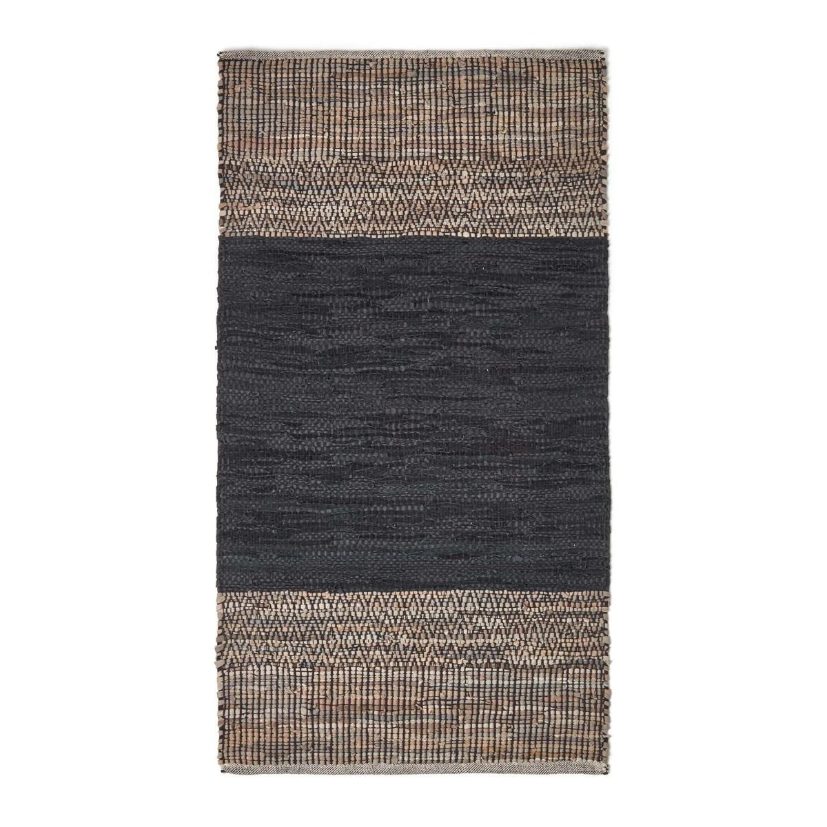 Black Recycled Leather Handwoven Herringbone Rug 4 Black Recycled Leather Handwoven Herringbone Rug - Image 2