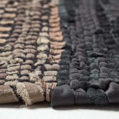 Black Recycled Leather Handwoven Herringbone Rug 10 Black Recycled Leather Handwoven Herringbone Rug -Best Homeware Store ru1322 04