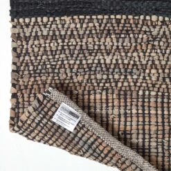 Black Recycled Leather Handwoven Herringbone Rug 11 Black Recycled Leather Handwoven Herringbone Rug -Best Homeware Store ru1322 05