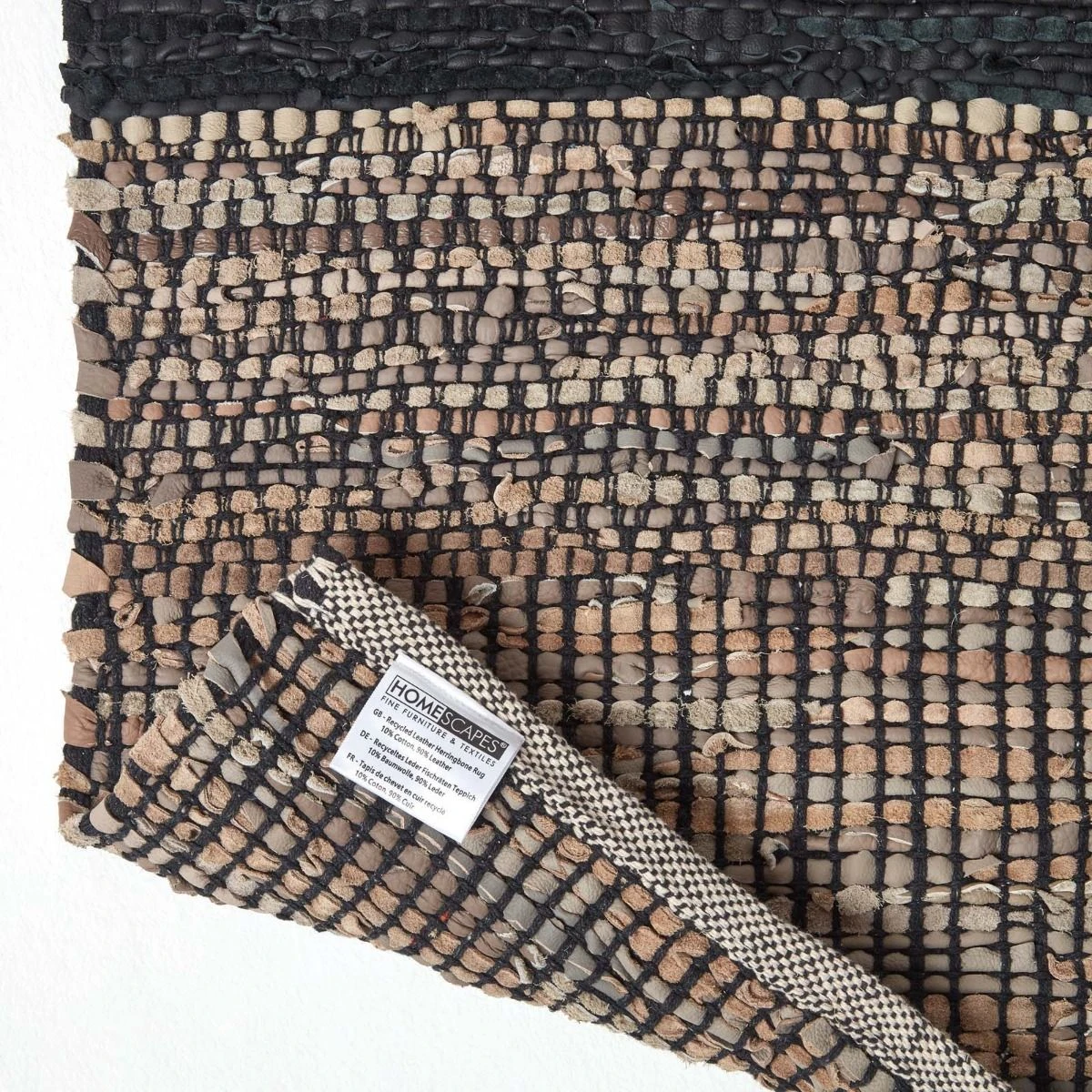 Black Recycled Leather Handwoven Herringbone Rug 7 Black Recycled Leather Handwoven Herringbone Rug - Image 5