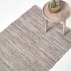 Grey Real Leather Handwoven Diamond Pattern Rug