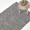 Black & White Real Leather Handwoven Striped Block Check Rug