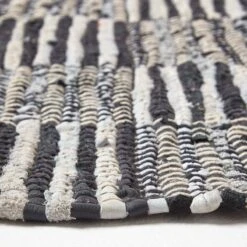 Black & White Real Leather Handwoven Striped Block Check Rug 9 Black & White Real Leather Handwoven Striped Block Check Rug -Best Homeware Store ru1325 04