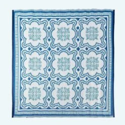 Blue And White Mosaic Pattern Square Reversible Rug