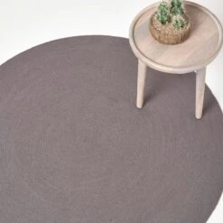 Grey Handmade Woven Braided Round Rug, 120 Cm