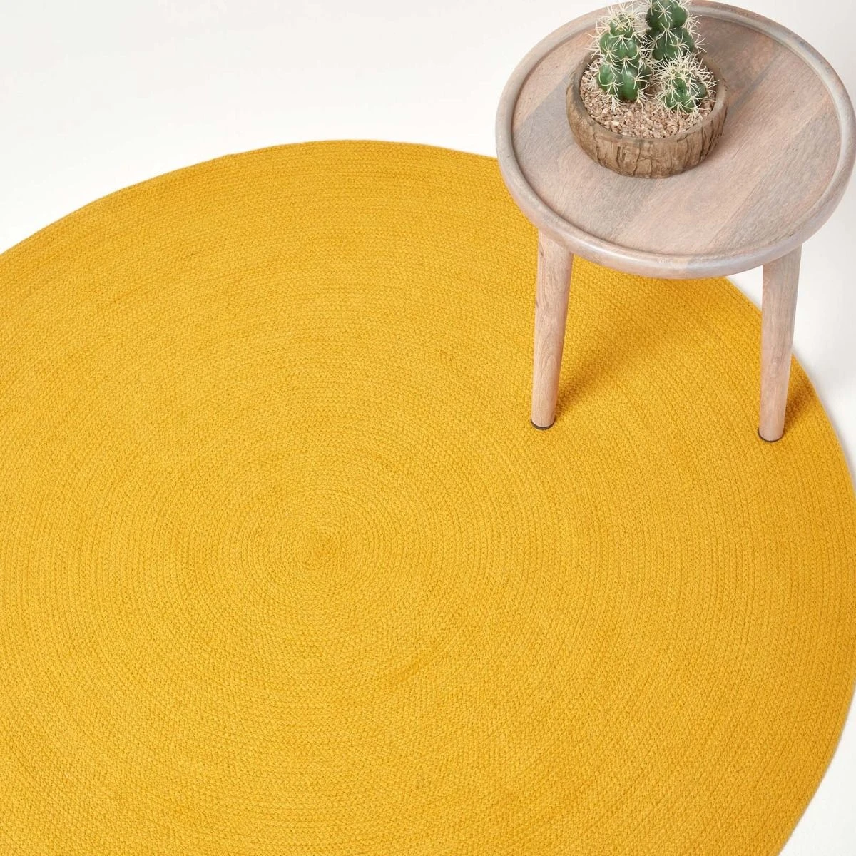 Mustard Yellow Handmade Woven Braided Round Rug, 150 Cm 3 Mustard Yellow Handmade Woven Braided Round Rug, 150 Cm