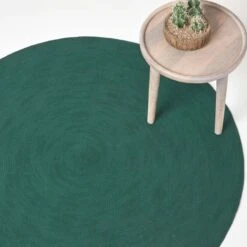 Forest Green Handmade Woven Braided Round Rug, 150 Cm